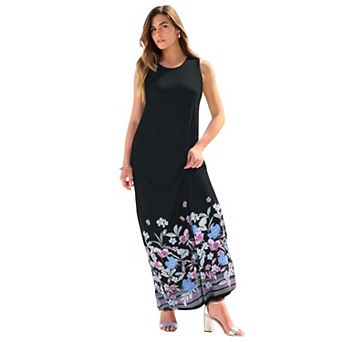 Roaman's Women's Plus Size Sleeveless Crew Neck Maxi Dress