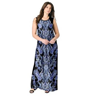 Roaman's Women's Plus Size Plus Size Sleeveless Crew Neck Maxi Dress