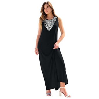 Roaman's Women's Plus Size Sleeveless Crew Neck Maxi Dress