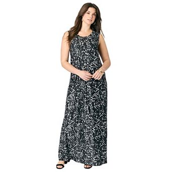 Roaman's Women's Plus Size Sleeveless Crew Neck Maxi Dress