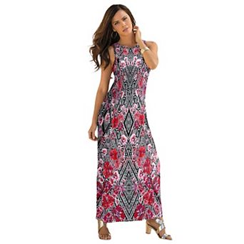 Roaman's Women's Plus Size Petite Plus Size Sleeveless Crew Neck Maxi Dress