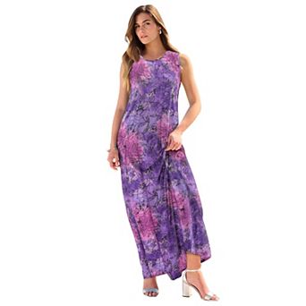 Roaman's Women's Plus Size Sleeveless Crew Neck Maxi Dress