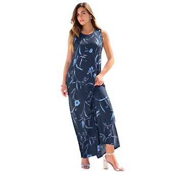 Roaman's Women's Plus Size Sleeveless Crew Neck Maxi Dress
