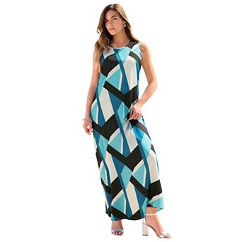 Roaman's Women's Plus Size Sleeveless Crew Neck Maxi Dress
