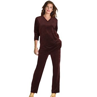 Roaman's Women's Plus Size Plus Size Two-Piece V-Neck Velour Set