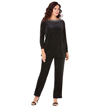 Roaman's Women's Plus Size Rhinestone-Detailed Velour Set