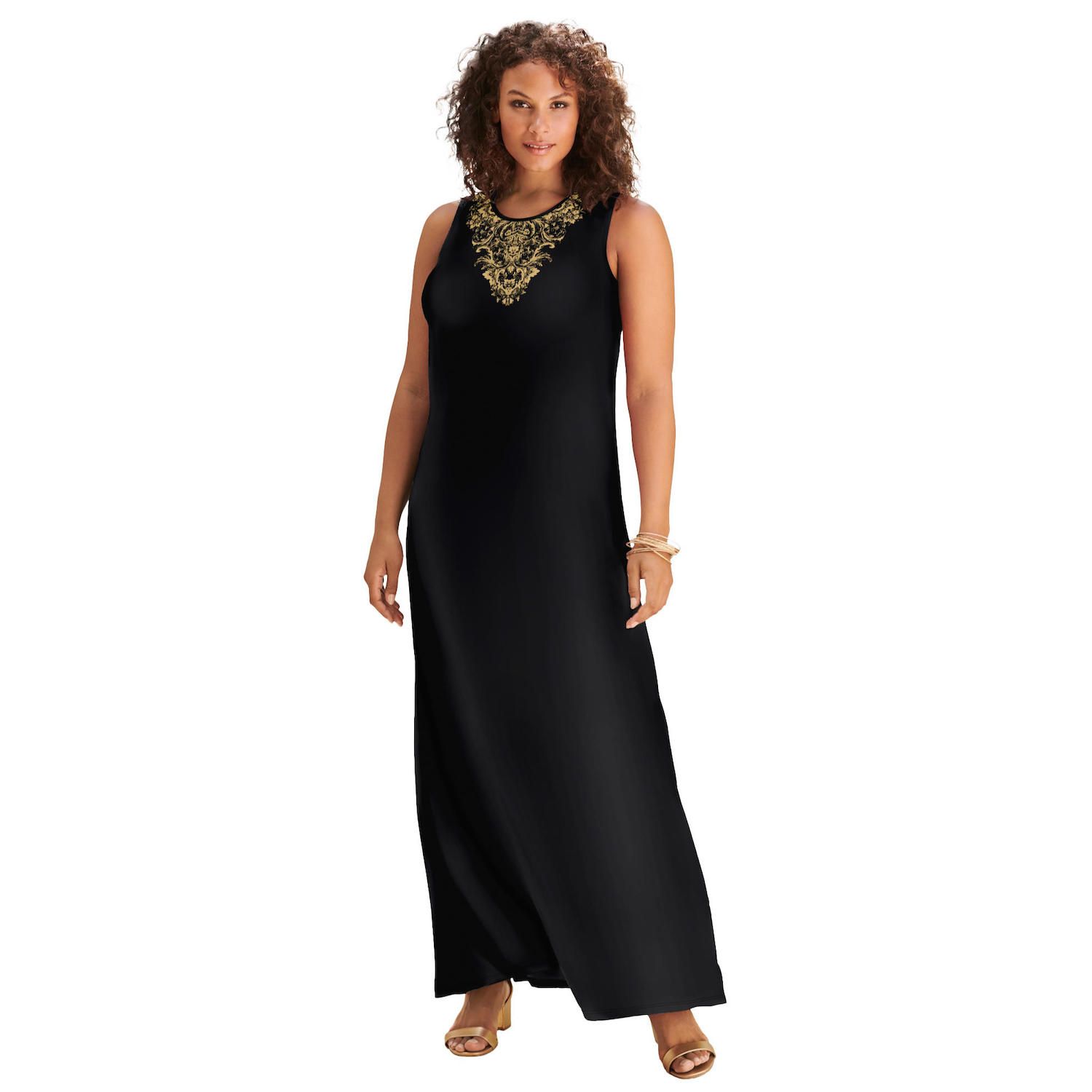 Женские платья Roaman's Plus Size Petite Plus Size Sleeveless Crew Neck Maxi Dress