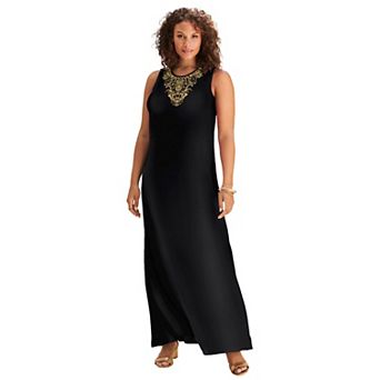 Roaman's Women's Plus Size Petite Plus Size Sleeveless Crew Neck Maxi Dress