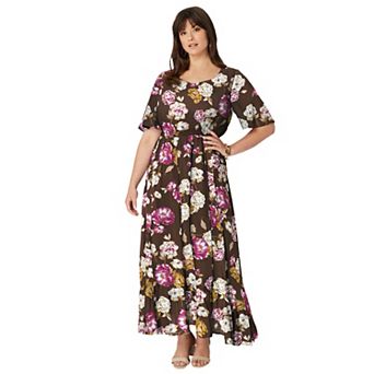 Roaman's Women's Plus Size Hand-Crinkled Flutter-Sleeve Maxi Dress