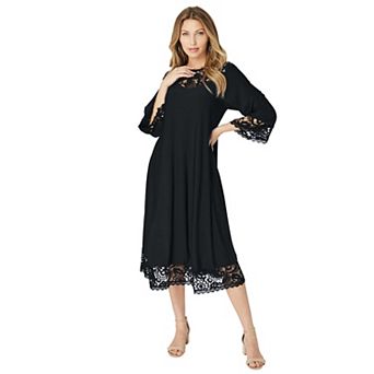 Roaman's Women's Plus Size Lace Cutout Fit And Flare Dress