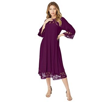 Roaman's Women's Plus Size Ultrasmooth Fabric Lace Inset Boatneck Dress