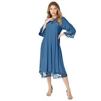 Roaman's Women's Plus Size Ultrasmooth Fabric Lace Inset Boatneck Dress