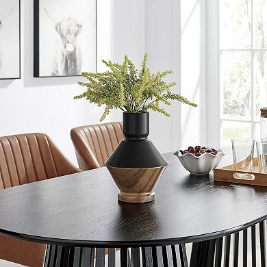 Milo Diamant Reverse Hourglass Modern Two Tone Tabletop Vase - Black and Walnut