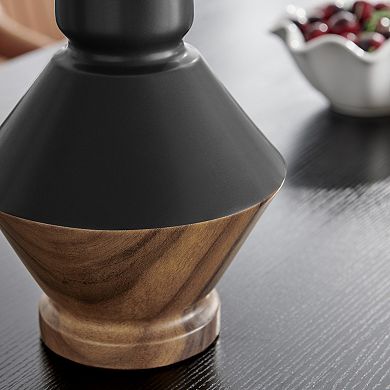 Milo Diamant Reverse Hourglass Modern Two Tone Tabletop Vase - Black and Walnut