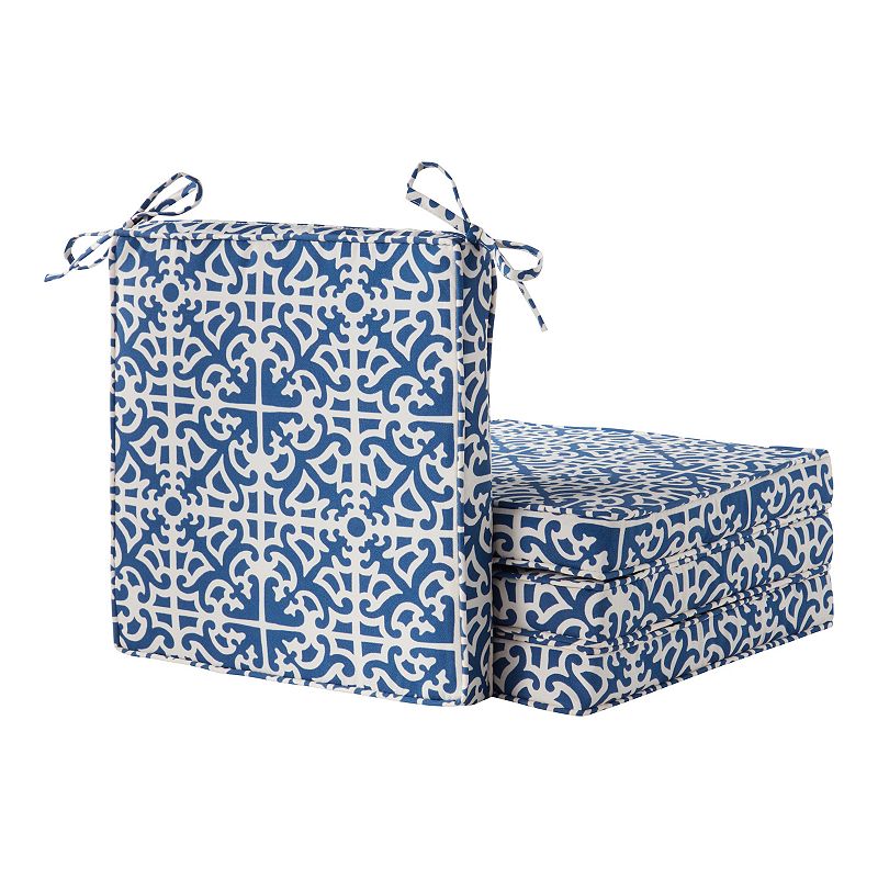 Greendale Home Fashions 4-Piece Outdoor Square Chair Pad Set, Blue