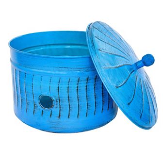 Sunnydaze Embossed Metal Garden Hose Holder - 100’ Hoses - Blue Patina