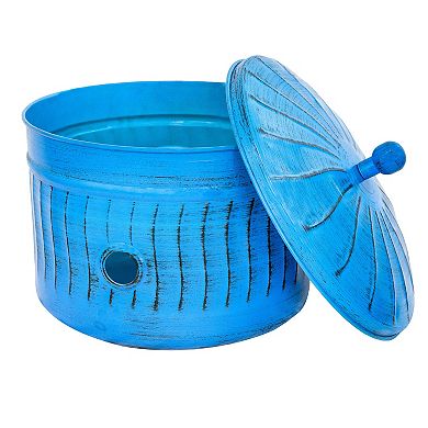 Sunnydaze Embossed Metal Garden Hose Holder - 100’ Hoses - Blue Patina