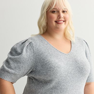 Plus Size Nine West V-Neck Puff Sleeve Top
