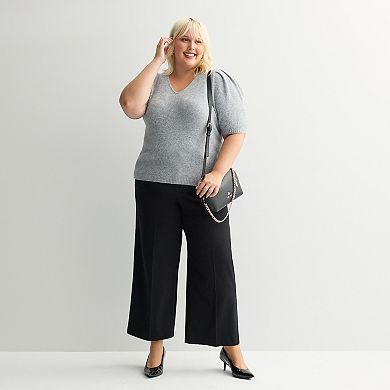 Plus Size Nine West V-Neck Puff Sleeve Top
