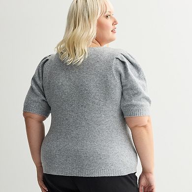 Plus Size Nine West V-Neck Puff Sleeve Top