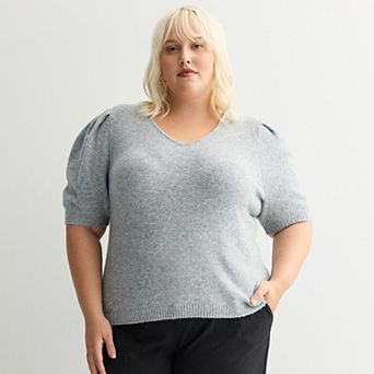 Plus Size Nine West V-Neck Puff Sleeve Top