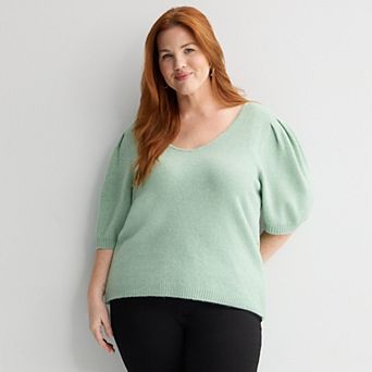 Plus Size Nine West V-Neck Puff Sleeve Top