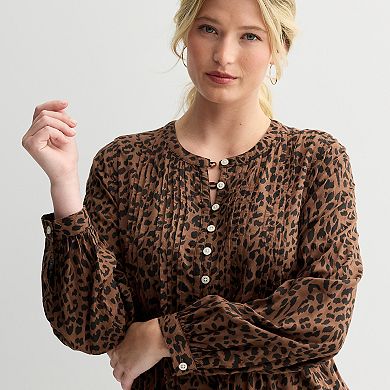 Petite Sonoma Goods For Life® Henley Long Sleeve Pintuck Dress