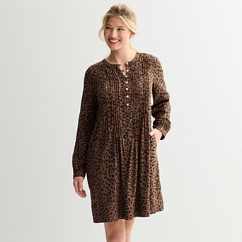 Petite Sonoma Goods For Life® Henley Long Sleeve Pintuck Dress