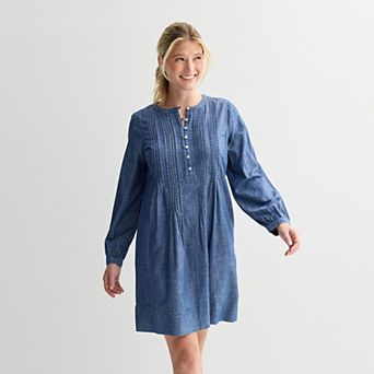 Petite Sonoma Goods For Life® Henley Long Sleeve Pintuck Dress