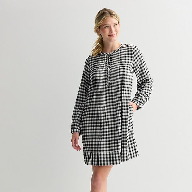 knee length dresses for ladies Long Sleeve Rib Henley Dress Mink / L main image 0