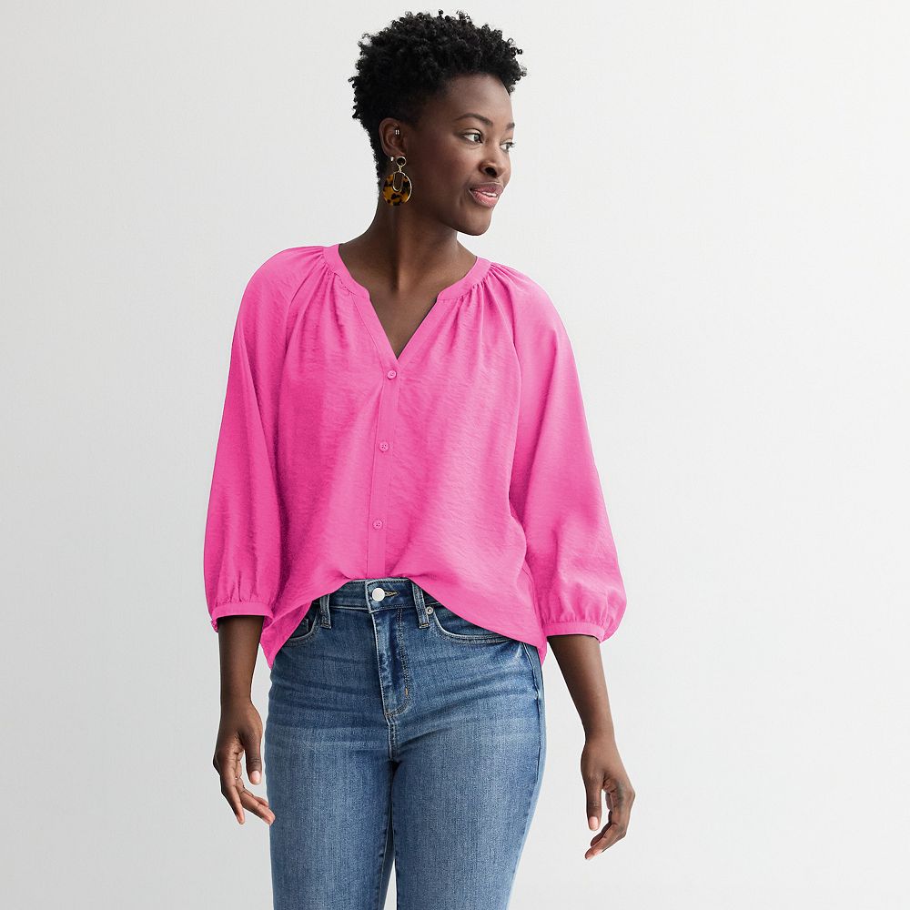 Iris Fleur de Lis Button-Up Peasant Top