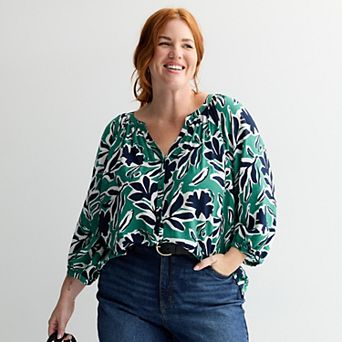 Plus Size Sonoma Goods For Life® Button-Through Peasant Top
