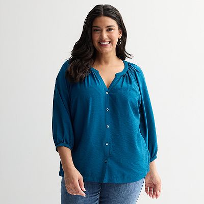 Plus Size Sonoma Goods For Life® Button-Through Peasant Top