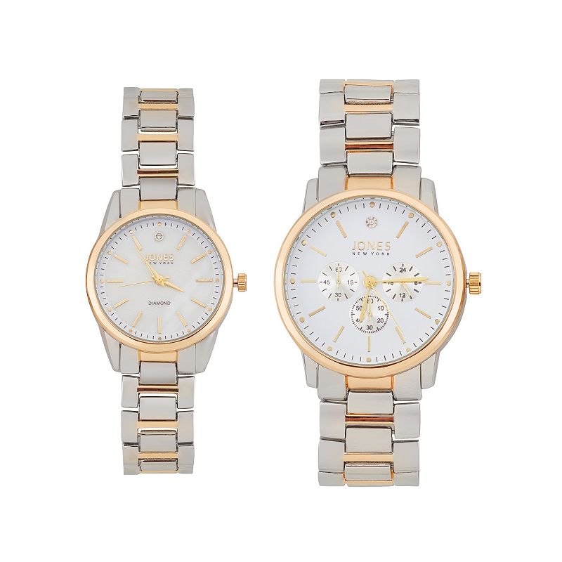 Jones New York White Two Tone His & Hers Analog Watch Set, Women's, Size: 42MM/32MM