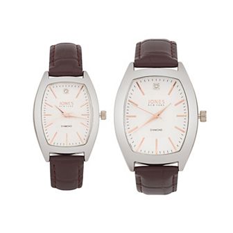 Jones New York Silver Tone Brown His & Hers Watch Set