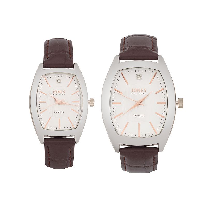 Jones New York Silver Tone Brown His & Hers Watch Set, Women's, Size: 35MM/27MM