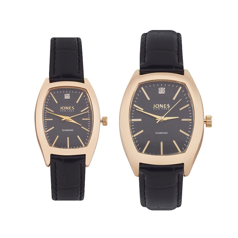 Jones New York Black Gold Tone His & Hers Watch Set, Women's, Size: 35MM/27MM
