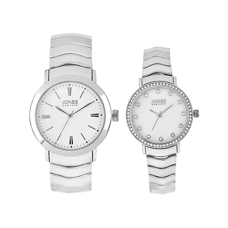Jones New York Silver Tone His & Hers Analog Digital Watch Set, Women's, Size: 42MM/34MM