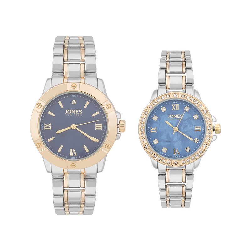 Jones New York Navy Two Tone His & Hers Watch Set, Women's, Size: 42MM/34MM, Blue