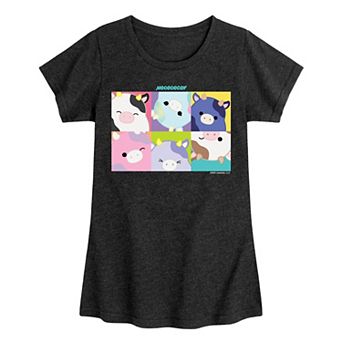 Girls 7-16 Squishmallow Moooooody Cow Grid Tee