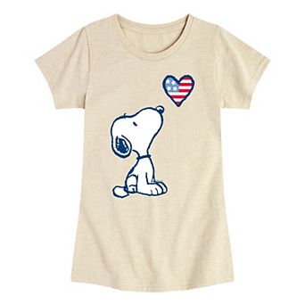 Girls 7-16 Peanuts Snoopy USA Flag Heart Tee