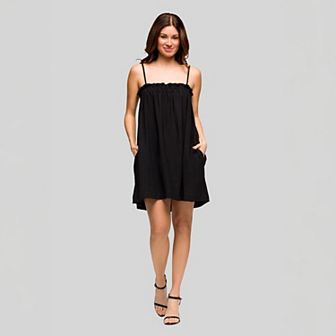 Women's 24Seven Comfort Apparel Squareneck Spaghetti Strap Smocked Mini Dress