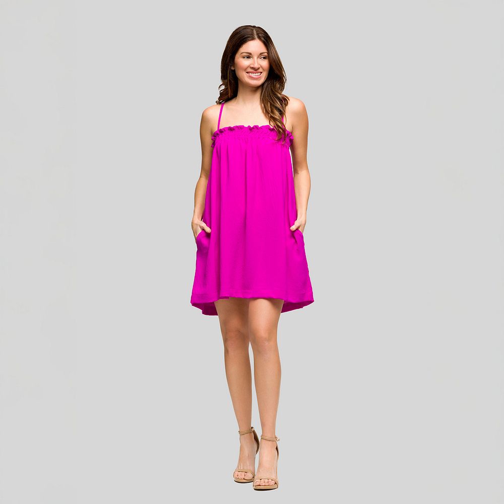 Women's 24Seven Comfort Apparel Squareneck Spaghetti Strap Smocked Mini Dress