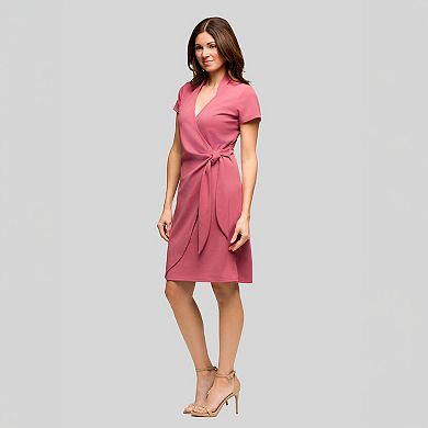 Women's 24Seven Comfort Apparel Mandarin Collar Midi Wrap Dress