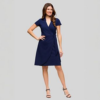 Women's 24Seven Comfort Apparel Mandarin Collar Midi Wrap Dress