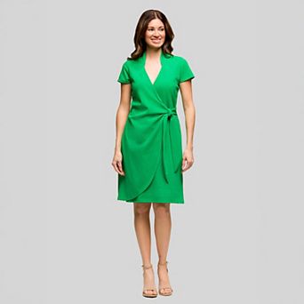 Women's 24Seven Comfort Apparel Mandarin Collar Midi Wrap Dress