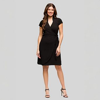 Women's 24Seven Comfort Apparel Mandarin Collar Midi Wrap Dress