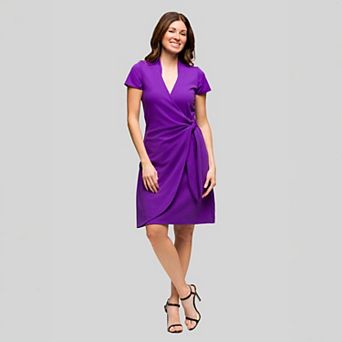 Women's 24Seven Comfort Apparel Mandarin Collar Midi Wrap Dress