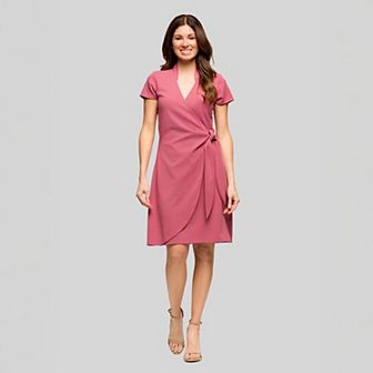 Women's 24Seven Comfort Apparel Mandarin Collar Midi Wrap Dress