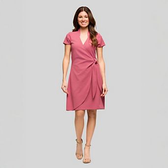 Women's 24Seven Comfort Apparel Mandarin Collar Midi Wrap Dress